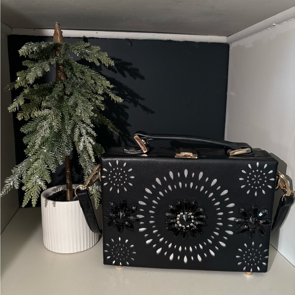 INC International Concepts Black Mini Bag with Floral Accents